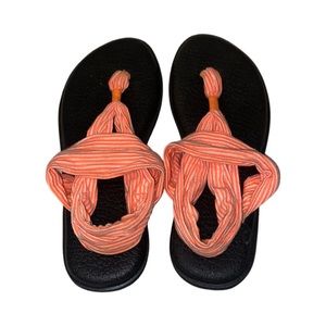 Sanuk Yoga Mat Sling Sandals Orange & White Stripe Flip Flops Womens Size 9